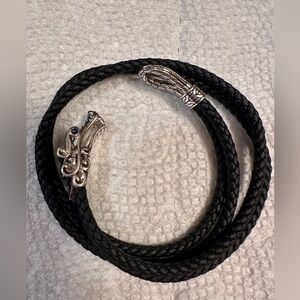 John Hardy Naga bracelet (sz M)  - silver, leather, & blue sapphire - new